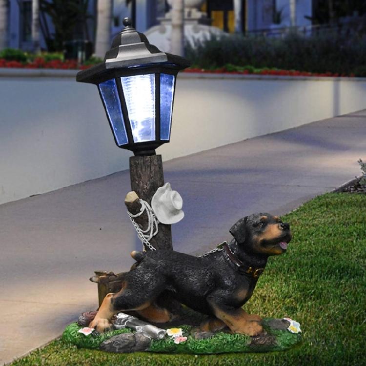 Realistic Resin Dog Garden Decoration with Solar Lighting Hand Painted Dog Figurine for Porch and Balcony Yard Ornament