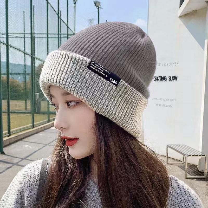 Knitted Hat for Women In Winter Double Layer Versatile Wool Hat Warm Big Head Circumference Double Sided Ear Protection Face Small Hat