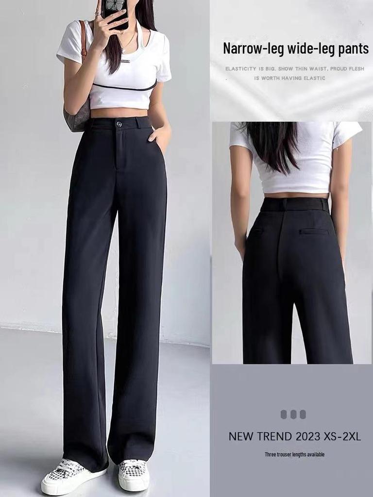 Autumn 2023 Women's High-Waist Black Wide-Leg Suit Pants