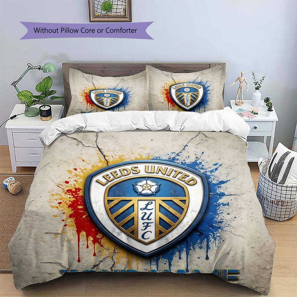 Custom Name Leeds United Pattern Bedding Quilt Set Home Decoration Gift (1 * duvet cover + 2 * pillowcase without core)