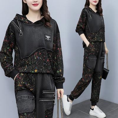 Свободный джинсовый костюм большого размера, женский джинсовый женский топ из двух частей с длинными рукавами