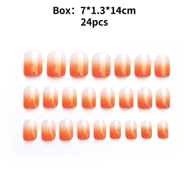Gradient Orange False Nail Stickers Short Style 24 Pcs Ins Popular Brand Simple Style
