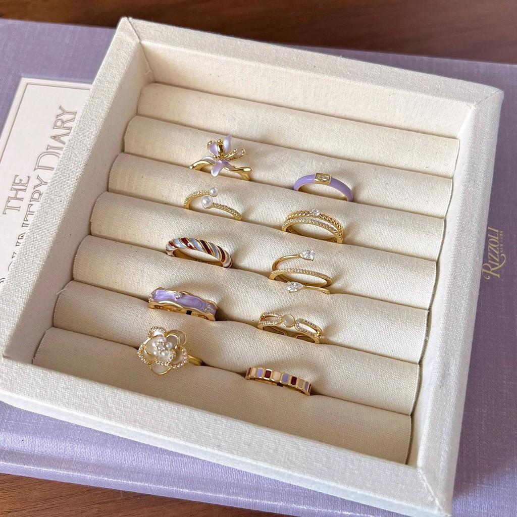 Elegant French Iris Violet Enamel Drop Oil Zircon Ring For Women Fashion Accessory