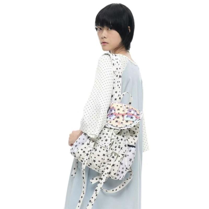 JIAERDI Korean Harajuku Star White Women Fashion Drawstring Large Capacity Schoolbag Ladies Mochilas Aesthetic Anime Bag New