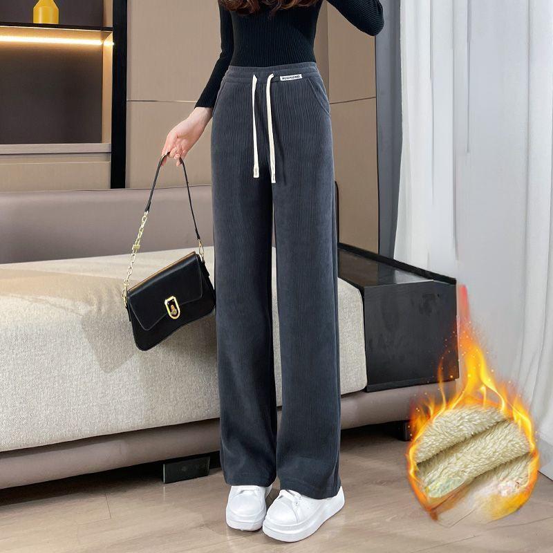 Женские зимние удобные теплые спортивные штаны для снега, женские однотонные эластичные широкие прямые штанины из овечьего бархата, термобрюки