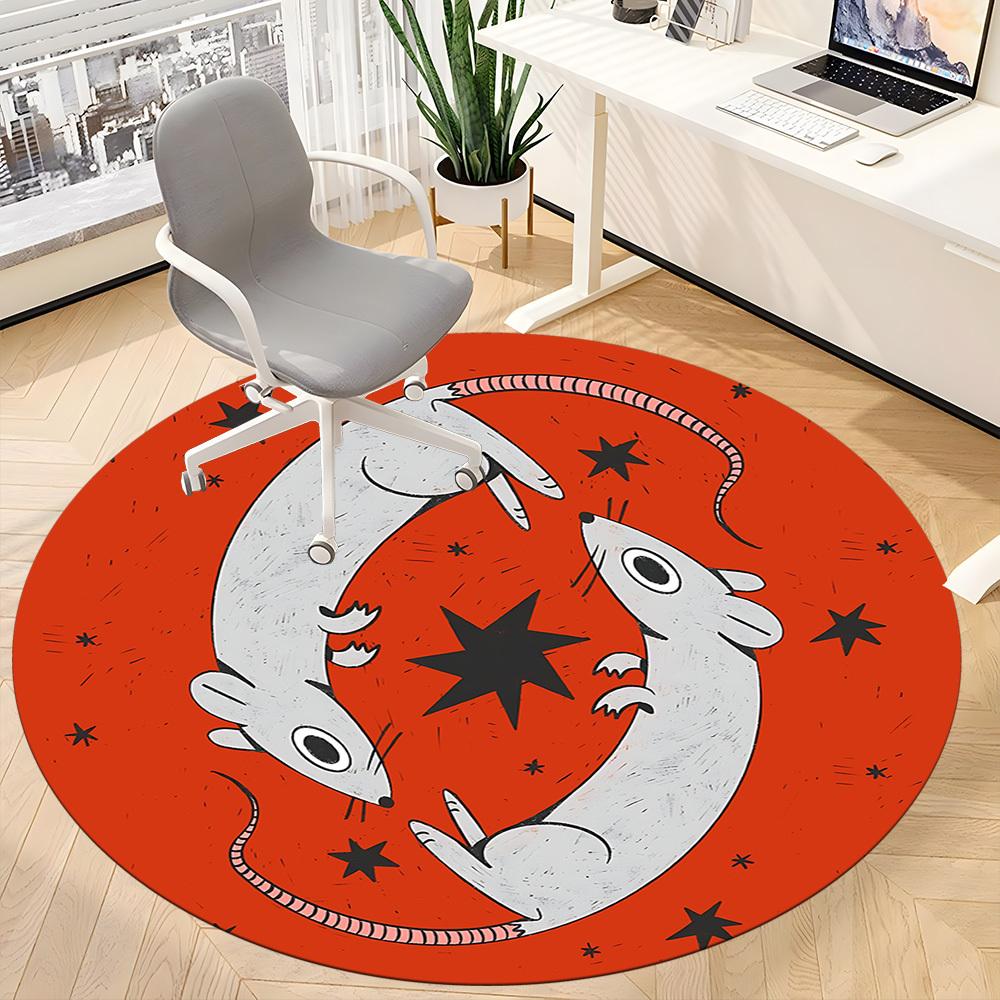 1pc Mouse Zodiac Office Round Area Rug, Mat Suitable For Office, Under Office Chairs Bedroom Living Room Home Decor, Room Deco