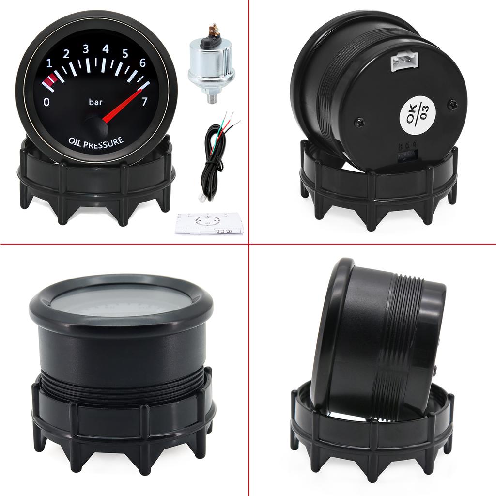 2" 52MM Oil Pressure Gauge+Sensor 1/8NPT White Light 0~7Bar Oil Press Meter for Petrol Car Auto Racing Meter Holder 12V custom