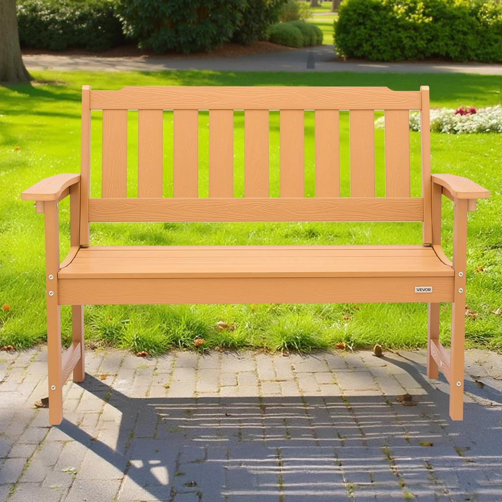 VEVOR Outdoor Bench, 128 cm, 363 kg Weight Capacity for 2-3 Persons, Weatherproof Plastic Frame with Backrest and Wide Armrests