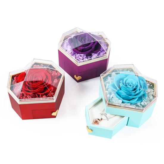 Eternal Rose Necklace Box Gift Acrylic Jewelry Drawer Box Preserved Roses Christmas Jewelry Case Mother Day Jewelry Box