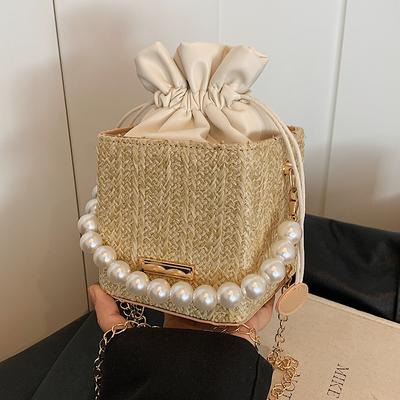 Корейская версия сумки Pearl для женщин, новая модная маленькая квадратная сумка, модная цепная сумка через плечо, летняя плетеная сумка-ведро