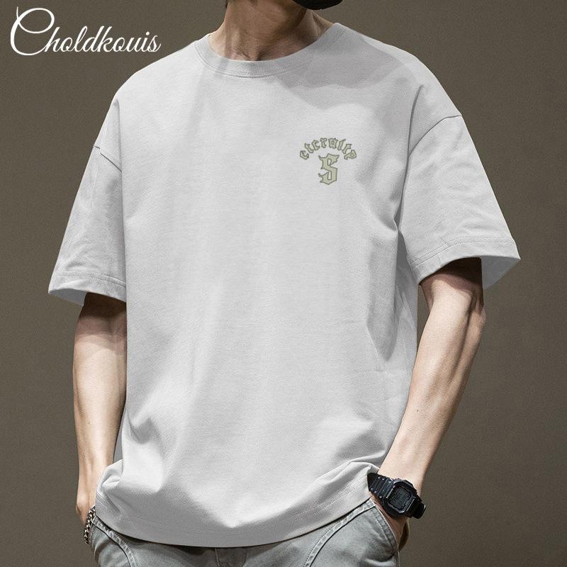 Cotton Short Sleeved T-shirt for Men's Summer 2025 New Loose Base Shirt for Men's Fashion, American Style, High-end and Thin T-shirt