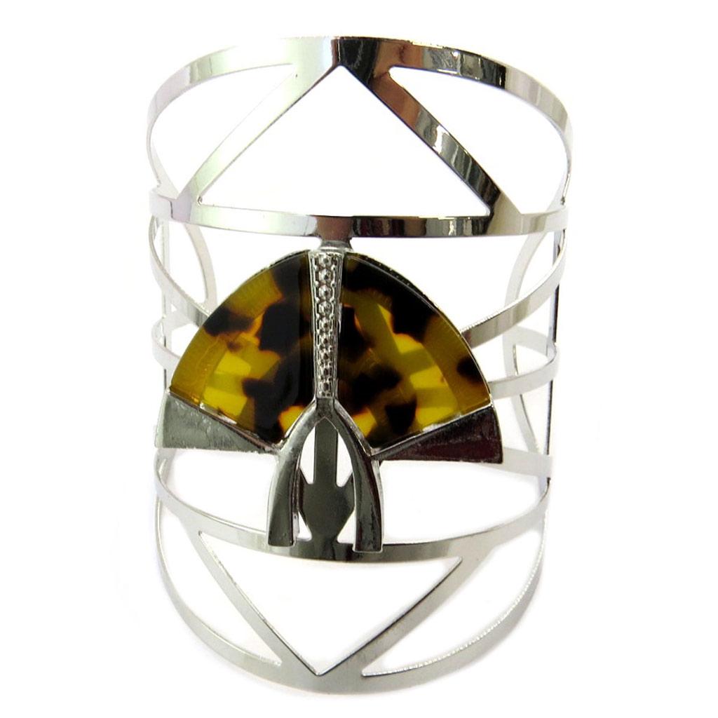 Les Trésors De Lily [P4910] - Silver Brown 'Cleopatra' Designer Bracelet - Width 9 Cm