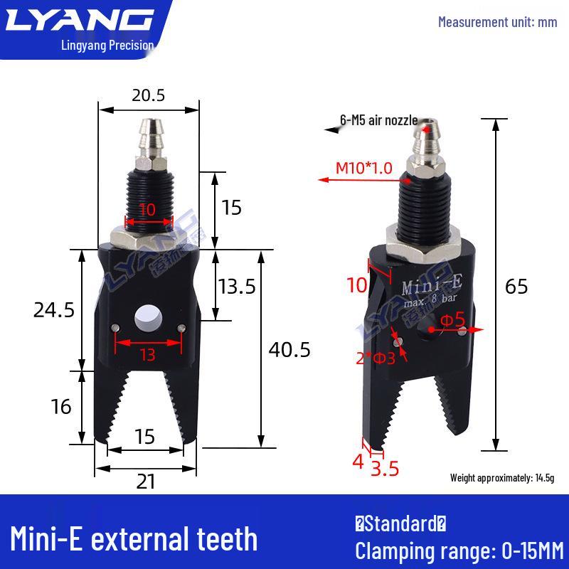 Pneumatic Mini Grippers: A/B/C/E Robot Arm Clamps for Injection Molding (J1060/J1080).