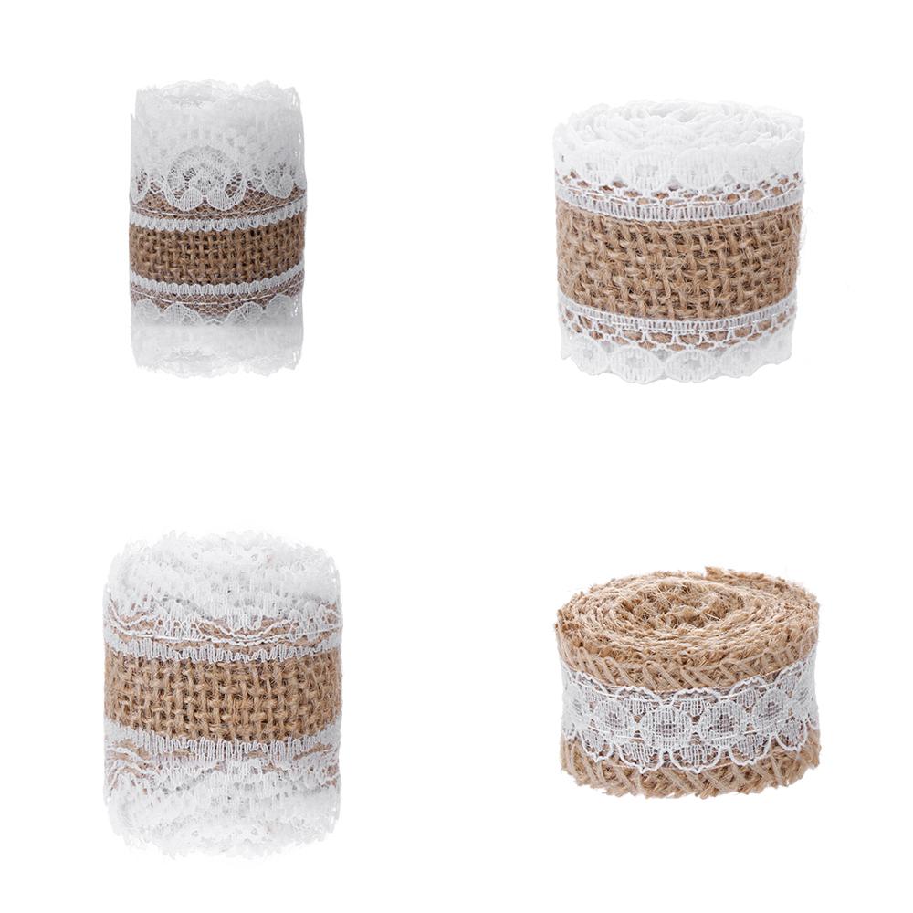 1m/roll Natural Wedding Satin Bow Jute Burlap Sisal Trim Lace Edge Hessian Ribbon