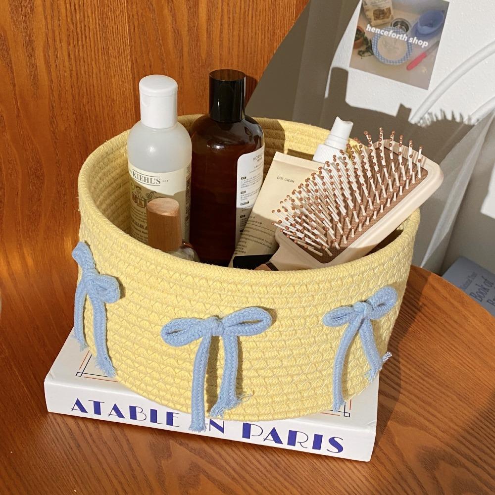 Woven Miscellaneous Basket Cartoon Coffee Table Box Cute Bow Storage Box  Desktop Storages