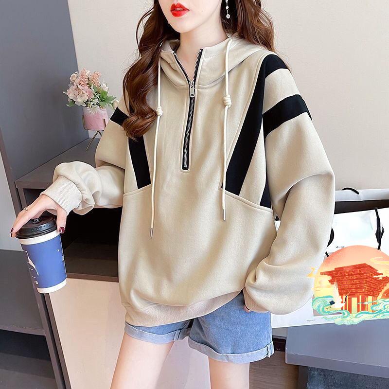 Повседневная толстовка в ленивом стиле со свободными плечами и застежкой-молнией