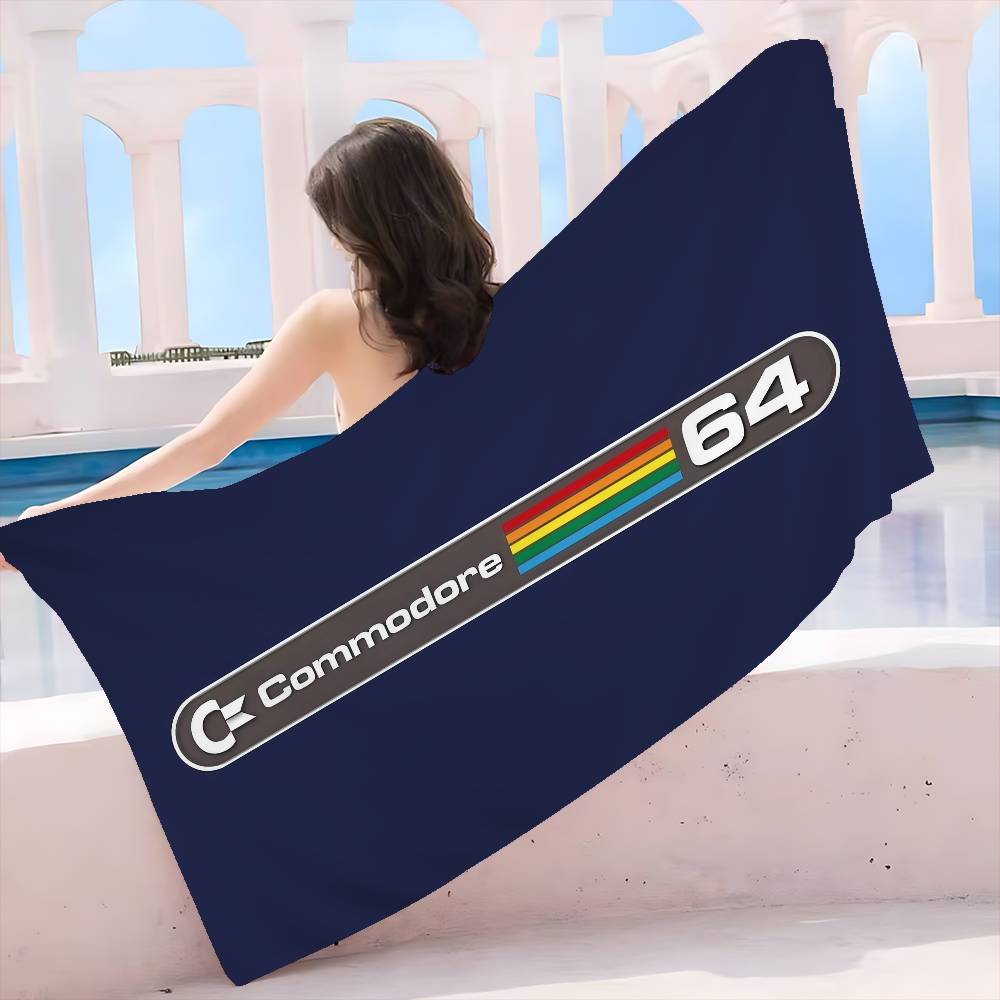Логотип Commodore 64 Микрофибровое одеяло Быстросохнущие пляжные полотенца Большой размер Печать Супервпитывающее Полотенце-одеяло для бассейна