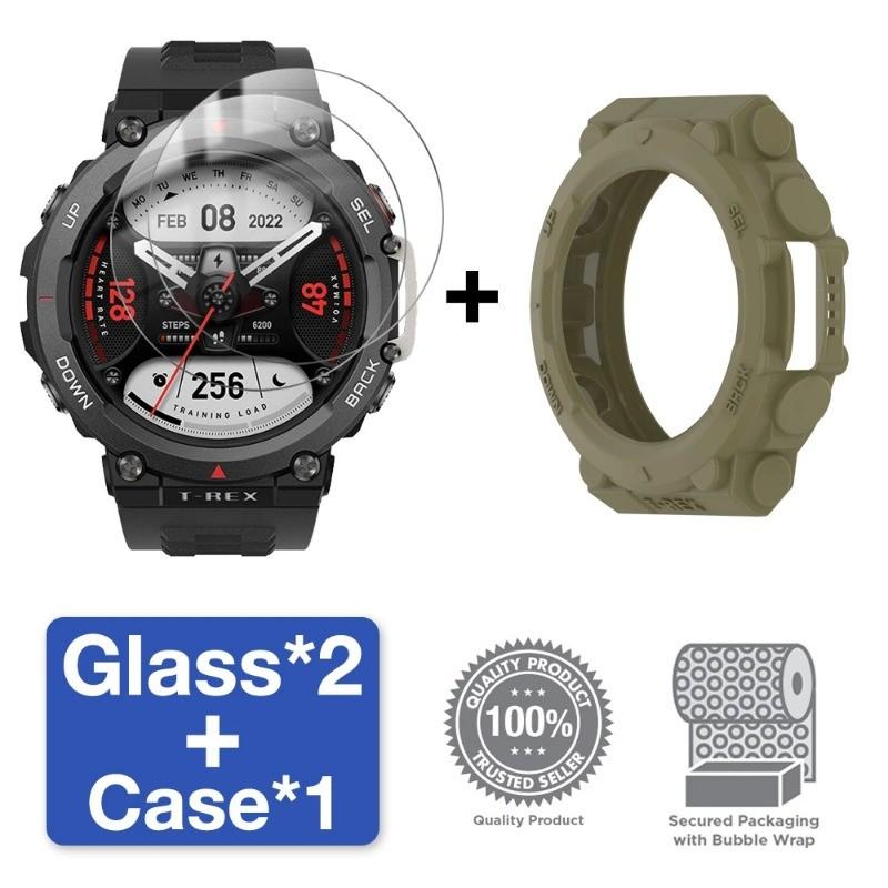Стекло+чехол для Amazfit T-Rex 2 Защитная пленка для экрана из закаленного стекла и мягкий защитный бампер T Rex 2 Rex2 Чехол Аксессуары
