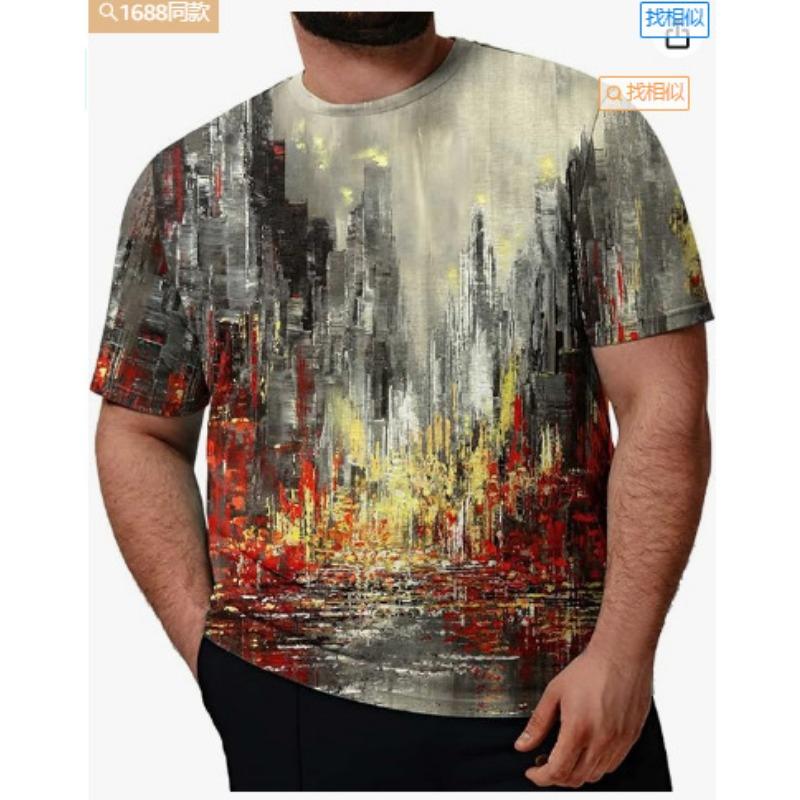 Summer Casual Round Neck Short Sleeved Loose Gradient 3D Printed Men's T-shirt