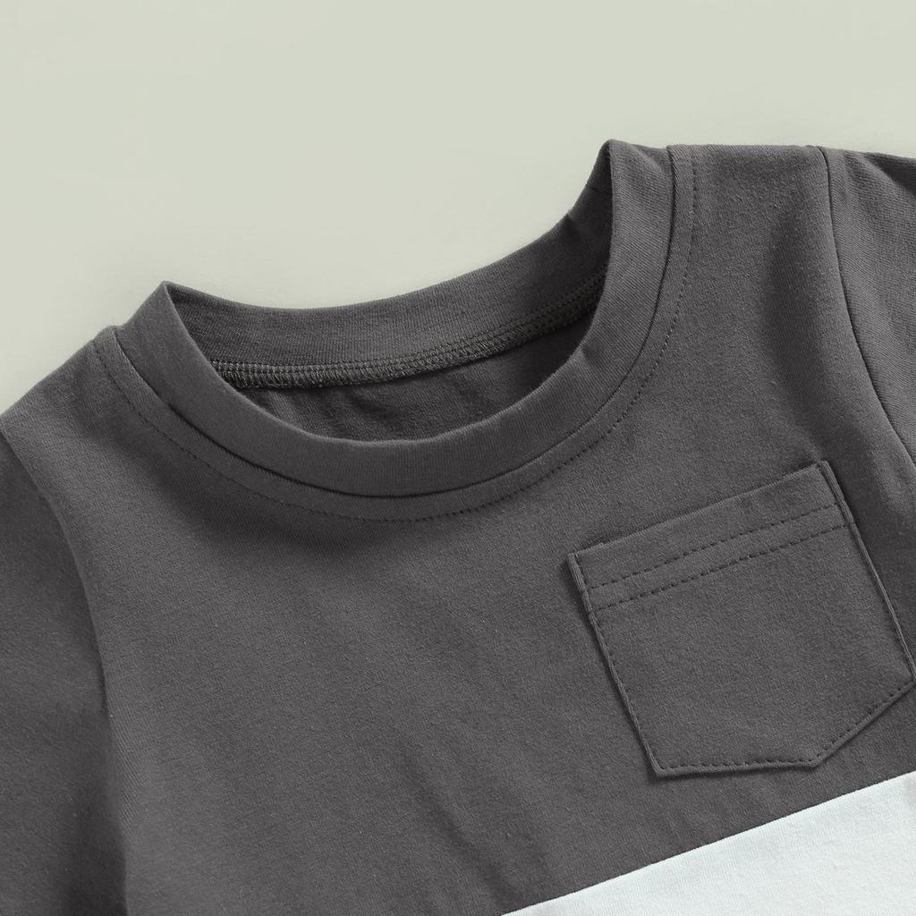 Комплект одежды для маленьких мальчиков, футболка с короткими рукавами и цветными блоками, однотонные свернутые шорты из 2 предметов, летний наряд