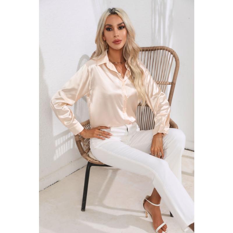 Весенне-осенняя женская рубашка, сатиновая рубашка, темперамент, топ с длинными рукавами