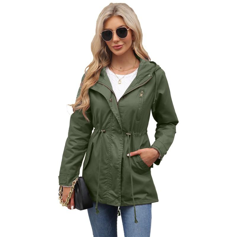 Womens Cotton Hooded Trench Coat Loose Fit Solid Color Plus Size Outerwear F596-1
