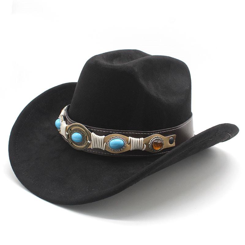Фетровая шляпа ковбоя в стиле вестерн, тибетский цилиндр, бирюзовые аксессуары, джазовая шляпа, замшевая шляпа