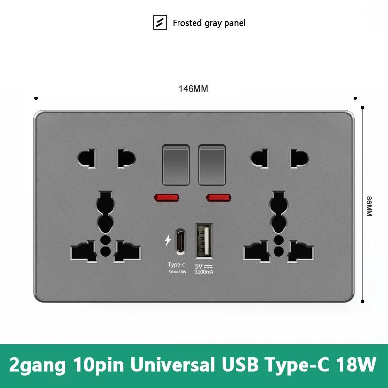 Великобритания 13A с USB Type-c 18W быстрая зарядка настенная силовая розетка вилка, Универсальный настенный выключатель света двойной USB электрическая розетка AC110-250V