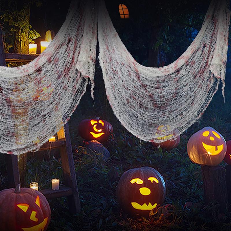 200*800cm, Halloween Gauze Decoration, Black, Fine Gauze, Blood Splattered Haunted House Party Decoration, DIY Horror Atmosphere Decoration Supplies