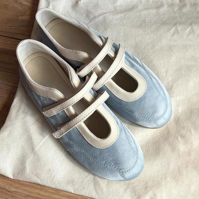 Версия из овчины~ Спортивные балетки на плоской подошве с застежкой-липучкой и неглубоким носком, женские модные универсальные синие кожаные туфли Мэри Джейн