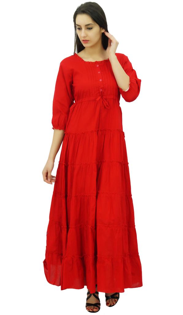 Bimba Женское летнее хлопковое платье макси с рукавом 3/4 и кулиской на талии