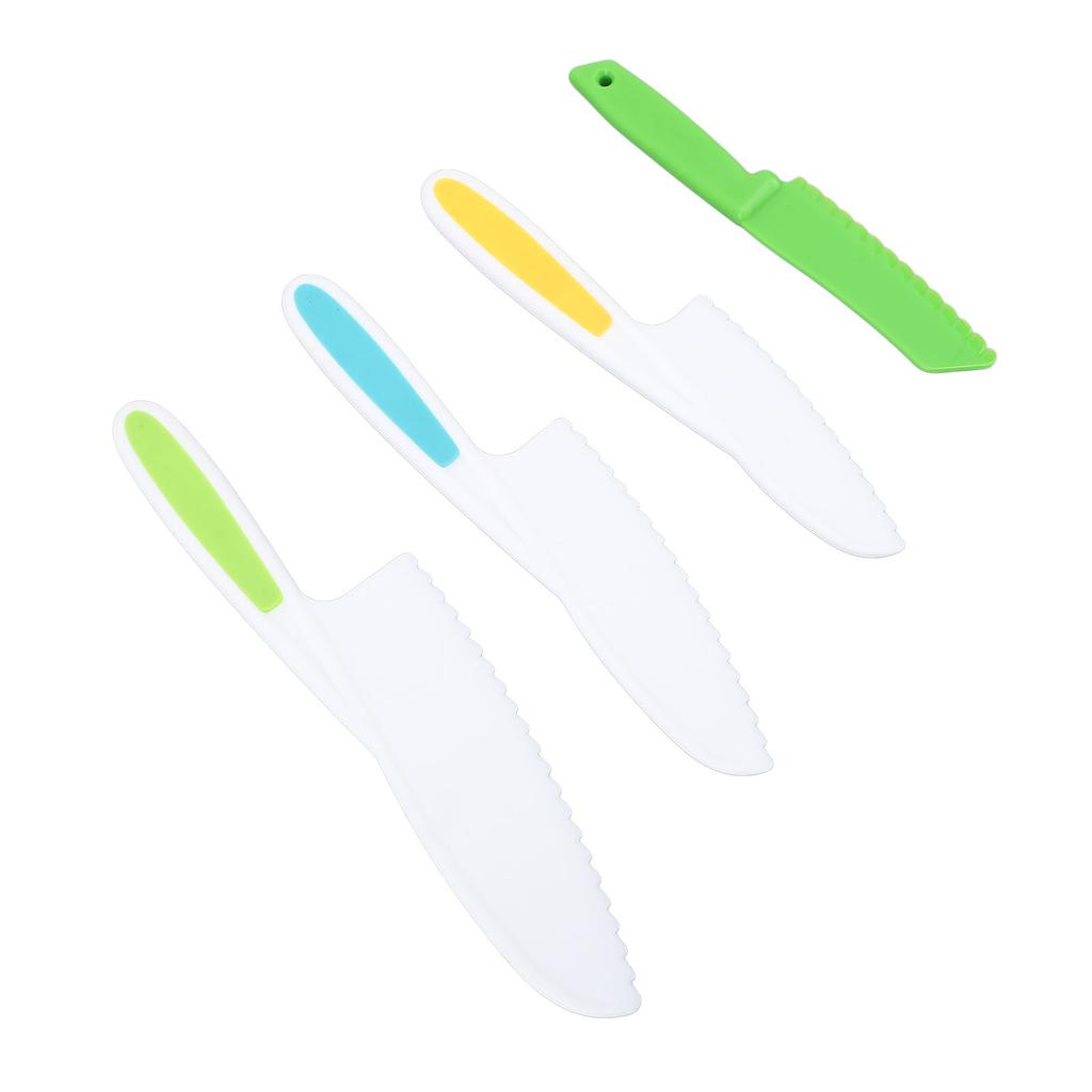 Набор из 4 детских кухонных ножей для резки фруктов и овощей, безопасные зубчатые ножи для домашнего использования
