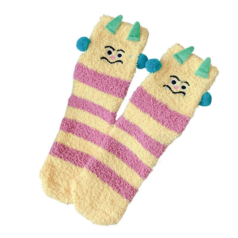 Women's Autumn and Winter Warm Socks, Thick Socks, Coral Fleece, Thickened Fleece, Sleep Socks, Home Floor Socks, Cartoon and Funny