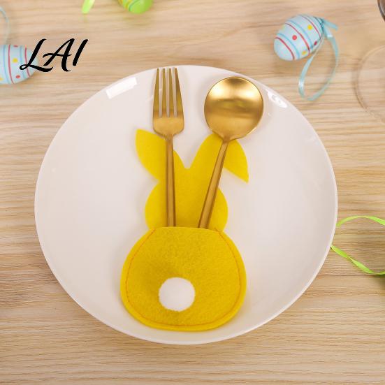 Decorative Fork Spoon Pouch 4 Pcs Easter Bunny Cutlery Holders Felt Tableware Bags Cute Rabbit Utensil Holiday Party Supplies Sleeve Spring