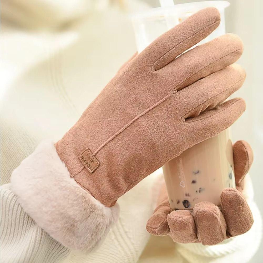 Suede Gloves Soft Women Winter Gloves Thicked Full Fingers Mittens Girls