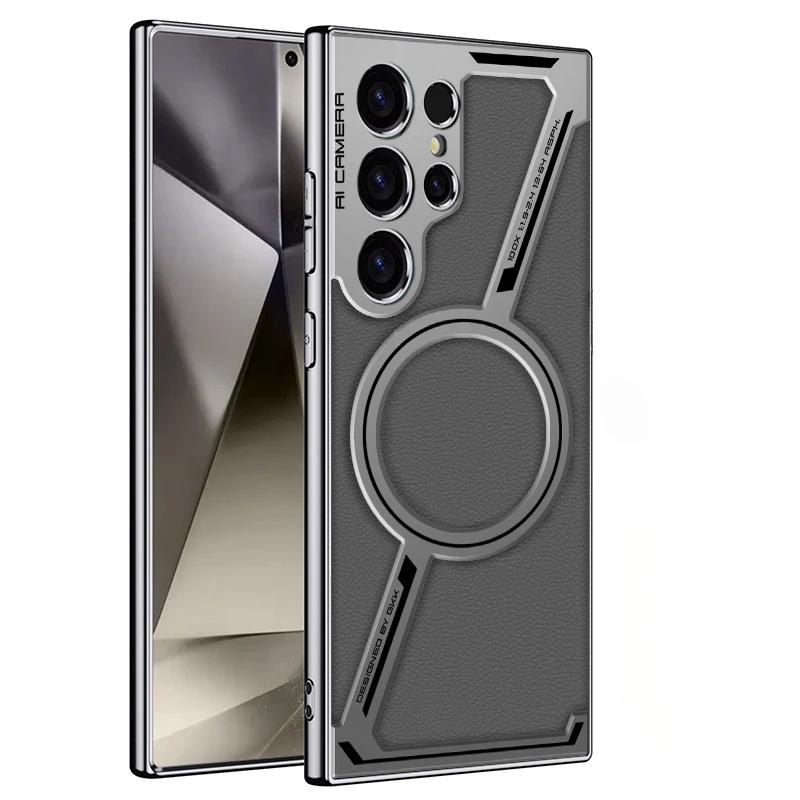 Роскошный чехол для Samsung Galaxy S25 S24 S23 Ultra из гальванизированной искусственной кожи для беспроводной магнитной зарядки Magsafe, задняя крышка для телефона
