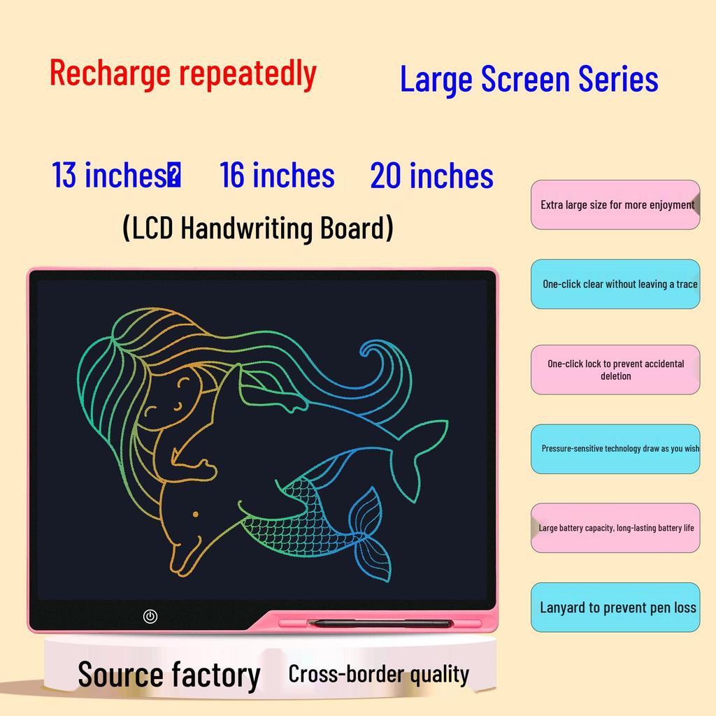 Большая LCD доска для рисования и письма с зарядкой: 13", 16", 20" - Детская доска для рисования и письма