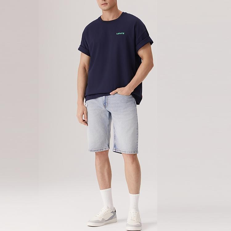 Levis Удобная Свободная Футболка с Принтом Букв Повседневная с Круглым Вырезом и Коротким Рукавом Мужские Футболки Темно-Синяя 002XG-0001