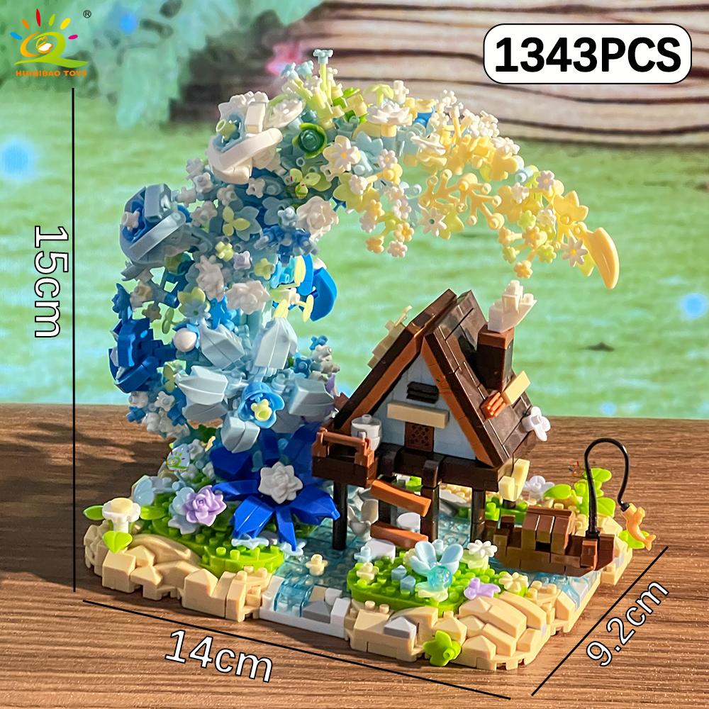 1343 детали MOC Цветочный Лунный Дом Микро Строительный Блок деревянный дом Модель Алмазный Кирпич Игрушка для Детей Декор Стола