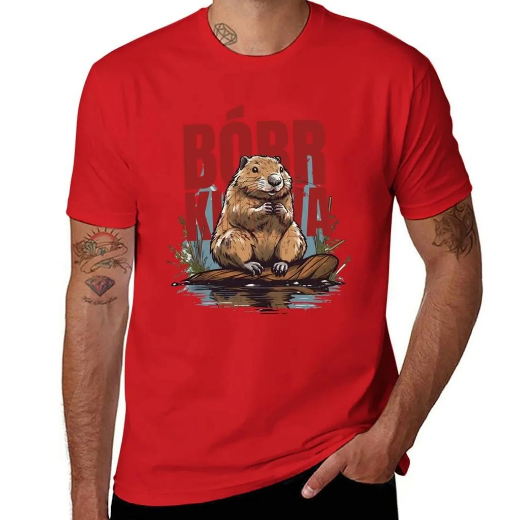 Beaver, Boberek Graphic Print Men T-Shirt Oversize T Shirts Anime Clothes Tees Summer Casual Men Workout Shirt