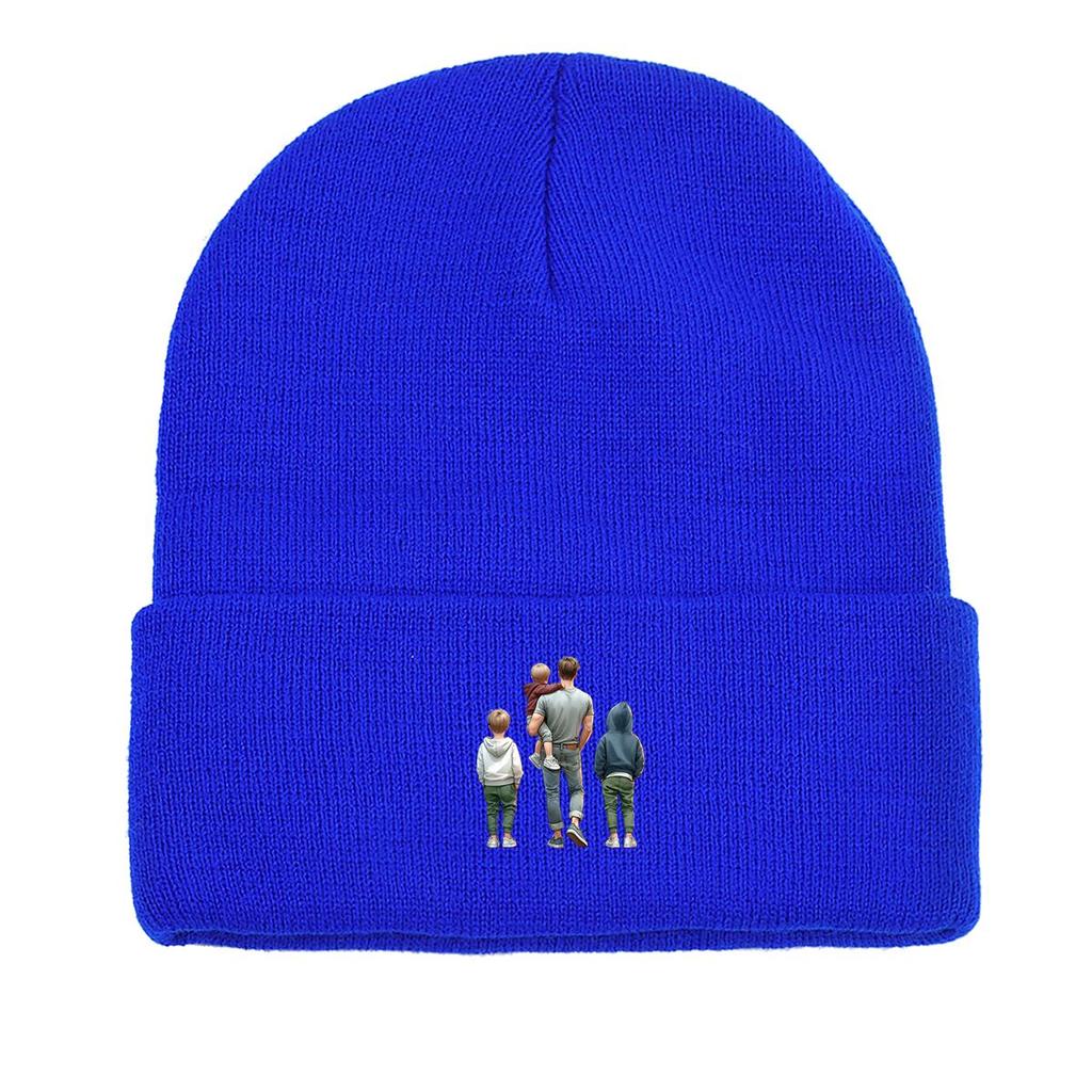 Father Family Back View Warm Knit Hat Beanie, Skull Cap Stretchable Stretchy Solid Color Bonnet Knit Cap Beanie