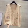Autumn and Winter Women's V-neck Knitted Cardigan Vest Hollow Embroidered Vest Loose Retro Knitted Sleeveless Top