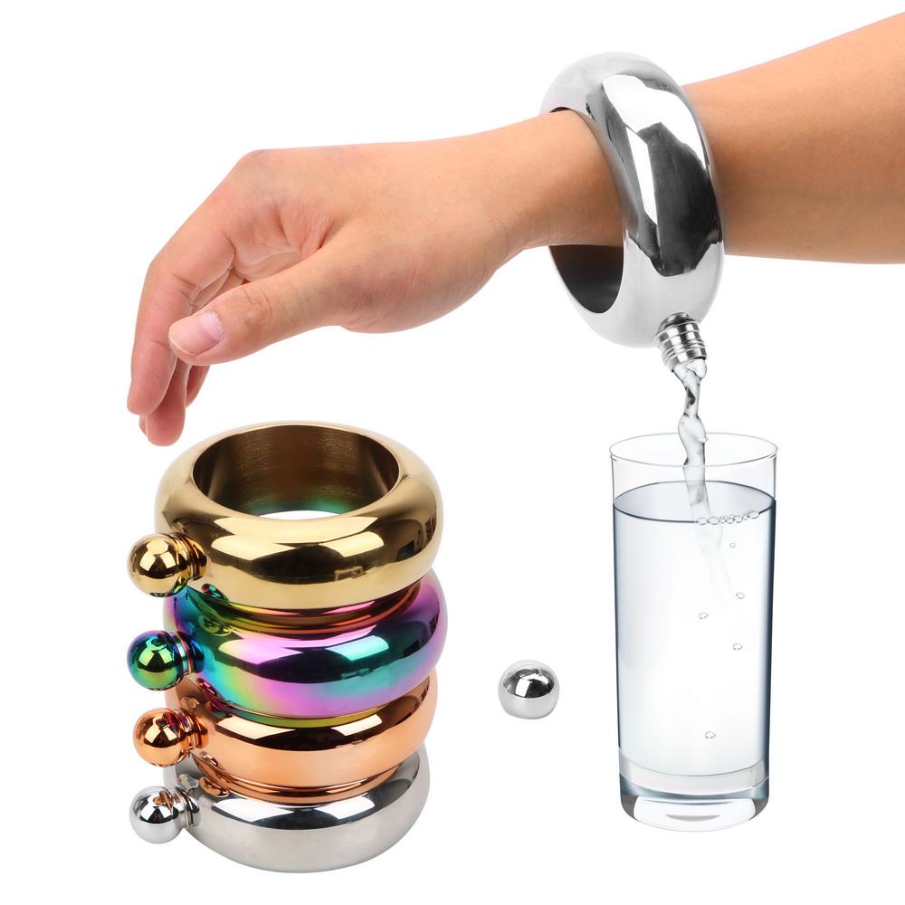 HILIFE Round Chic Hip Flask Bracelet Elegant Wine Bottle Bangle Hip Flask Stainless Steel 3.5 Oz for Whiskey Vodka Alcohol Drinkware Accessories
