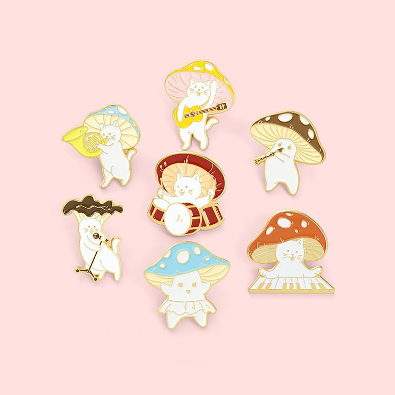 Adorable Cartoon Mushroom Band Guitar Design Brooch Unique Alloy Accessory For All