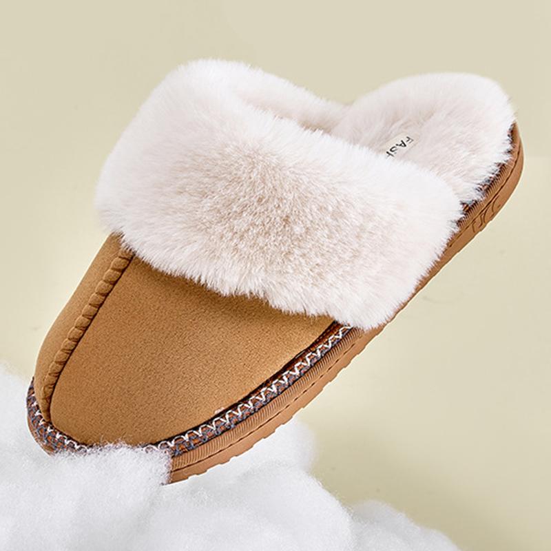 Winter Faux Suede Furry Slippers for Women 2024 New Non Slip Fluffy Faux Fur Slippers Indoor Thick Sole Plush Home Shoes Female