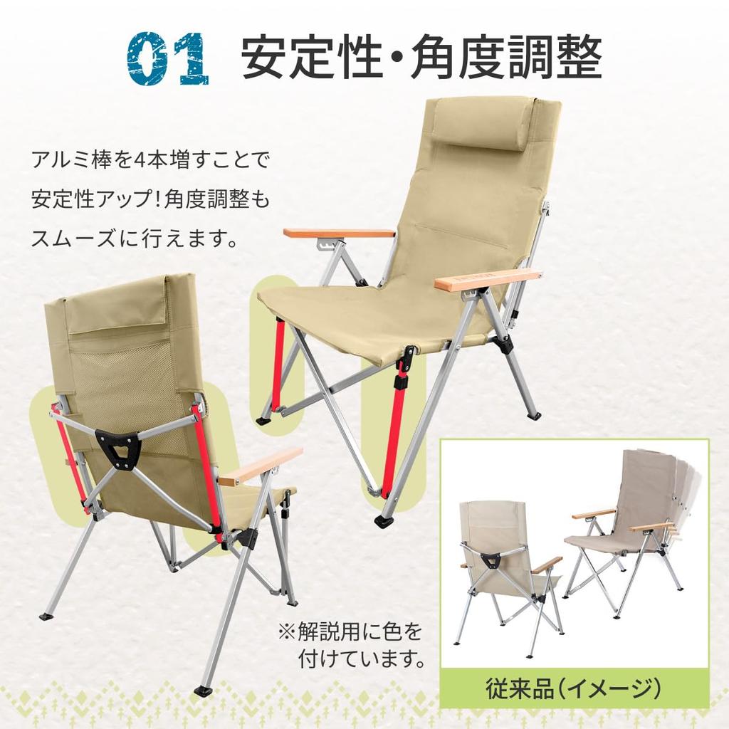 KOHAMI Уличный стул-шезлонг Складной Откидывающийся Подушка Задний Карман Легкий 4-х уровневый (черный)