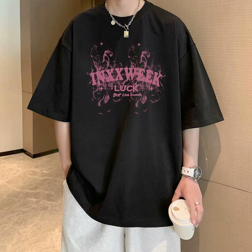2024 New Short-Sleeved T-shirt Men's Ins Fashion Brand European and American Hip Hop Style Round Neck Bottoming Shirt Top Summer