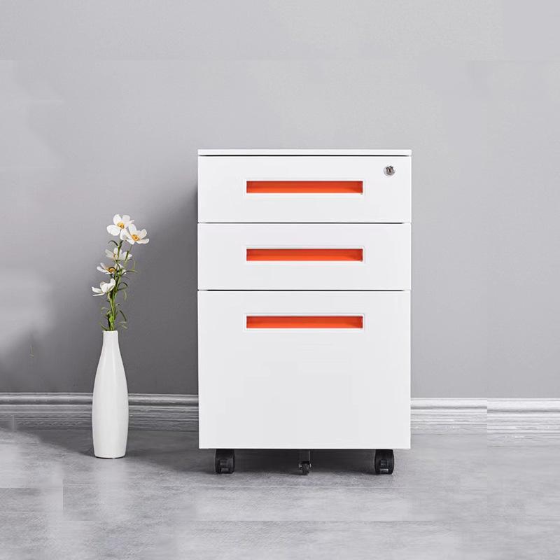 Mobile Three-Drawer Metal File Cabinet with Lock for Under-Desk Office and Printer Storage