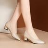 Fashion New Pointed Toe Shallow Mouth Square Heel Leather Shoes Women's Elegant Fashion High Heels Dress Office Shoes Zapatos De Mujer