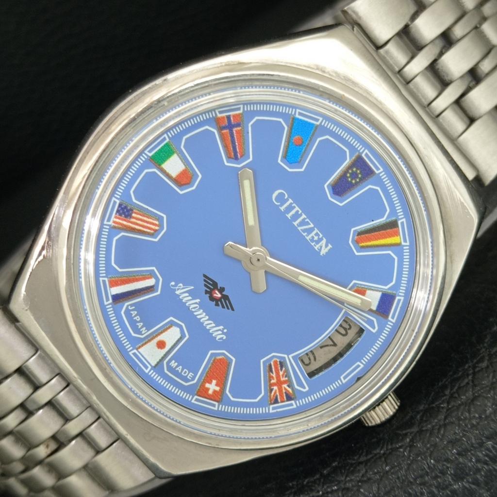 ОРИГИНАЛЬНЫЕ ВИНТАЖНЫЕ АВТОМАТИЧЕСКИЕ ЧАСЫ CITIZEN 8200 ЯПОНИЯ МУЖСКИЕ С СИННИМ ЦИФЕРБЛАТОМ a709323-1